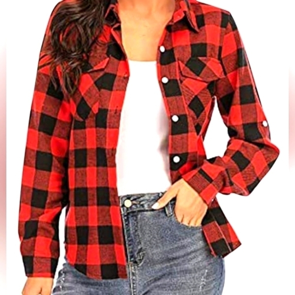 Craft & Barrow shirt black & red buff check long sleeves button down Size: XXL - Picture 1 of 6